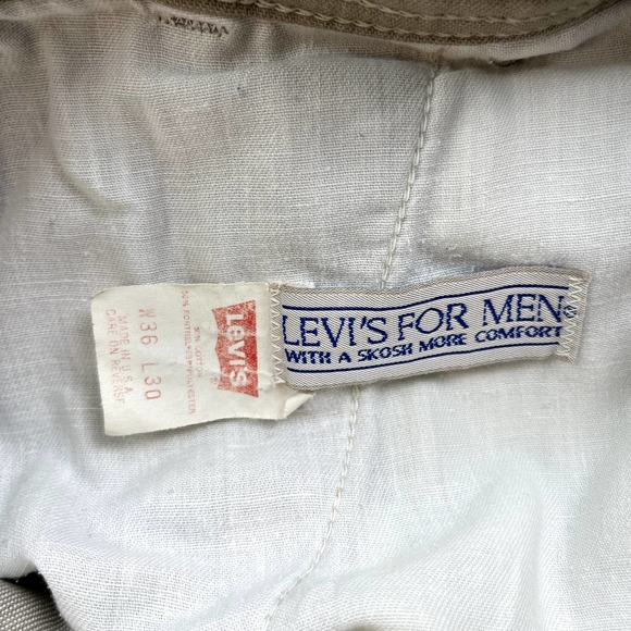 Levis Skosh Pants Mens 33 Tan Chino Khaki Straight Leg White Tab Made in USA 80s - Picture 7 of 14
